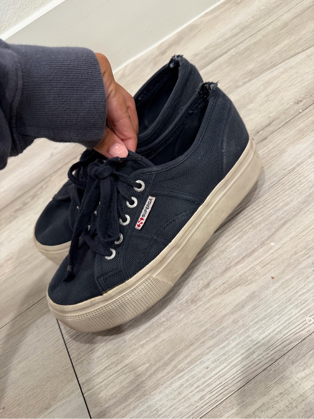 Superga Navy Canvas Platform Lace-Up Sneakers